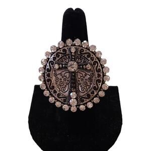 Rhinestone Cross Statement Ring, Adjustable